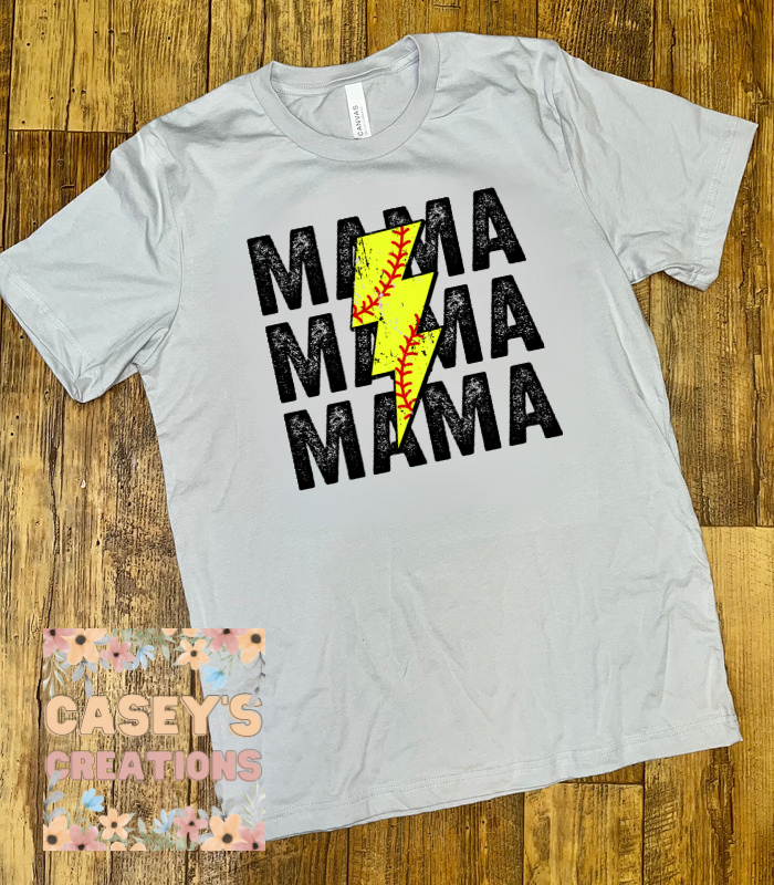 Baseball or softball mama lightning bolt with names on back